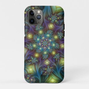 Funda Para iPhone 11 Pro Resumen ilustrado brillante arte fractal púrpura V