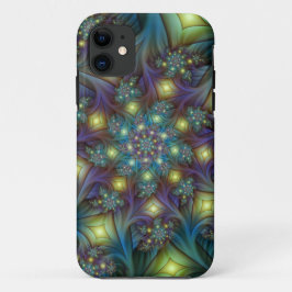 Funda Para iPhone 11 Resumen ilustrado brillante arte fractal púrpura V