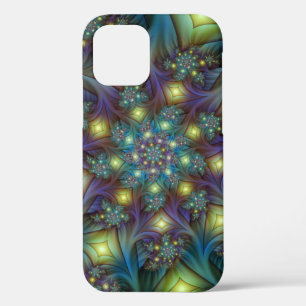 Funda Para iPhone 12 Resumen ilustrado brillante arte fractal púrpura V