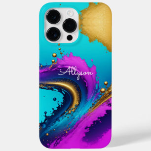 Funda Para iPhone 14 Pro Max De Case-Mate Resumen líquido dinámico, nombre de guión blanco