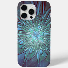 Funda Para iPhone 15 Pro Max Resumen moderno Arte fractal de flor azul de moda