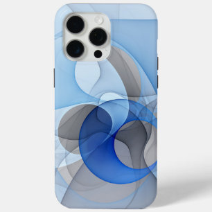 Funda Para iPhone 15 Pro Max Resumen moderno Gráfico de arte fractal gris azul
