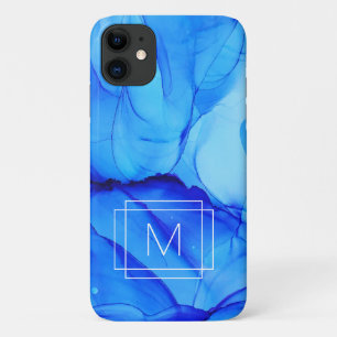 Funda Para iPhone 11 Resumen moderno Indigo azul morado Swirls Monogram
