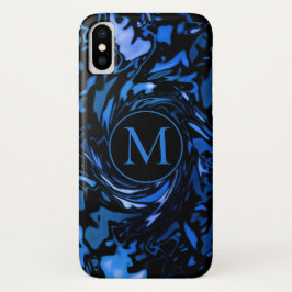 Funda Para iPhone X Resumen Monograma de pintura azul cobalto y blanco