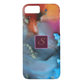Funda Para iPhone 8/7 Resumen Naranja azul Olas rojas Monograma