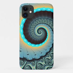 Funda Para iPhone 11 Resumen Naranja azul turquesa espiral de arte frac