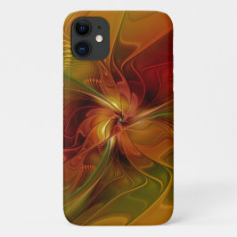 Funda Para iPhone 11 Resumen Naranja rojo Brown Flor de arte fractal ve