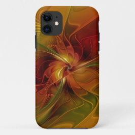 Funda Para iPhone 11 Resumen Naranja rojo Brown Flor de arte fractal ve
