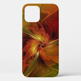 Funda Para iPhone 12 Resumen Naranja rojo Brown Flor de arte fractal ve