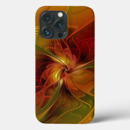Funda Para iPhone 13 Pro Resumen Naranja rojo Brown Flor de arte fractal ve