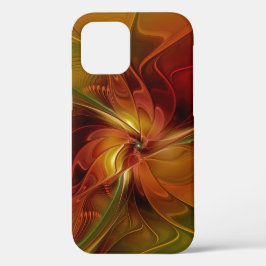 Funda Para iPhone 12 Resumen Naranja rojo Brown Flor de arte fractal ve