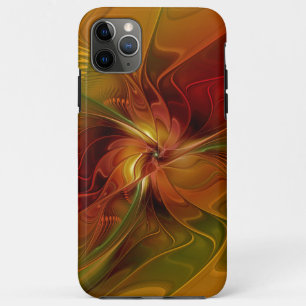 Funda Para iPhone 11 Pro Max Resumen Naranja rojo Brown Flor de arte fractal ve