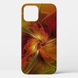 Funda Para iPhone 12 Pro Resumen Naranja rojo Brown Flor de arte fractal ve
