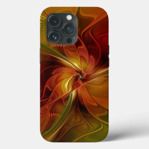 Funda Para iPhone 13 Pro Resumen Naranja rojo Brown Flor de arte fractal ve