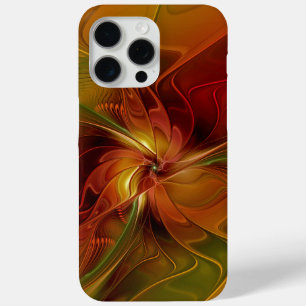 Funda Para iPhone 15 Pro Max Resumen Naranja rojo Brown Flor de arte fractal ve