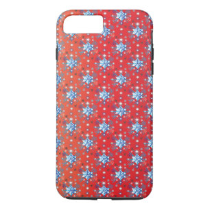 Funda Para iPhone 8 Plus/7 Plus Resumen Navidades rojos y azules copos de nieve