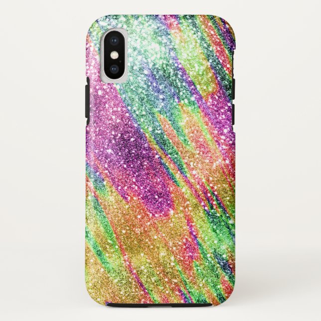 Funda De Case-Mate Para iPhone Resumen Neon Rainbow Sparkly Purpurina (Reverso)