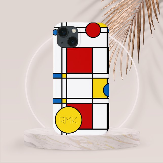 Funda De Case-Mate Para iPhone Resumen Neoplasista Inspirado En Mondria (Custom Initials Mondrian Inspired Neo-Plasticism Abstract Art Phone Case)