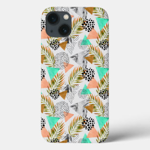 Funda Para iPhone 13 Resumen Patrón de hoja tropical geométrica