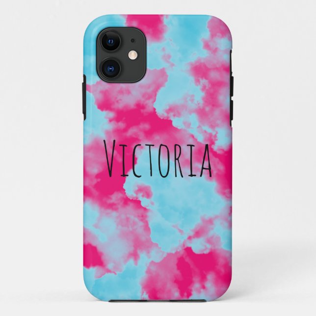 Funda De Case-Mate Para iPhone Resumen personalizado moderno de cielo rosa y azul (Reverso)