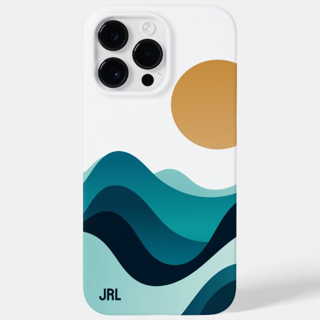 Funda De Case-Mate Para iPhone Resumen personalizado Olas oceánicas Sol Azul Blan (Reverso)