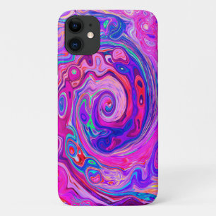 Funda Para iPhone 11 Resumen retro púrpura y Naranja Groovy Swirl