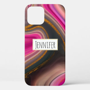Funda Para iPhone 12 Resumen rosa y negro con naves doradas
