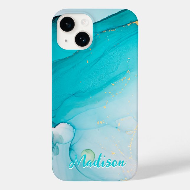 Funda De Case-Mate Para iPhone Resumen Verde azulado azul moderno personalizado (Reverso )