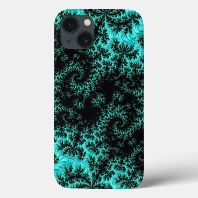 Funda De Case-Mate Para iPhone Resumen Verde azulado  simétrico fractal negro (Reverso)