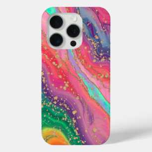 Funda Para iPhone 15 Pro Resumen vibrante de mármol con acentos dorados
