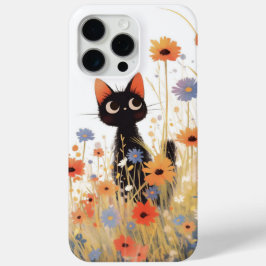 Funda Para iPhone 15 Pro Max Retiro de Flores Gato Negro