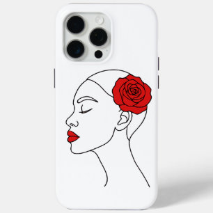 Funda Para iPhone 15 Pro Max Retrato artístico de mujer con rosa rojo