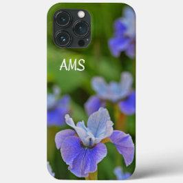 Funda Para iPhone 13 Pro Max Retrato De Flor De Iris Azul Iniciales Personaliza