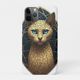 Funda Para iPhone 11 Pro Retrato de gato dorado con fondo geométrico oscuro