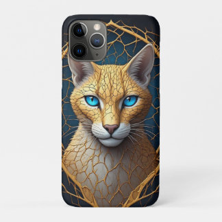 Funda Para iPhone 11 Pro Retrato de gato dorado con marco geométrico de oro