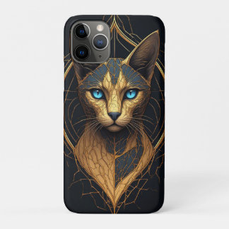 Funda Para iPhone 11 Pro Retrato de gato negro con detalles geométricos dor