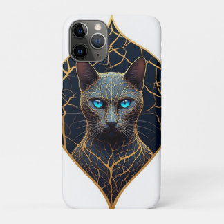 Funda Para iPhone 11 Pro Retrato de Gato Negro con Diamante Geométrico Dora