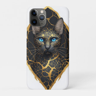 Funda Para iPhone 11 Pro Retrato de gato negro con ojos azules y detalles d