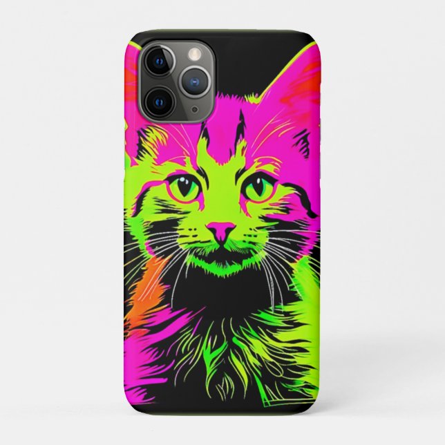Funda De Case-Mate Para iPhone Retrato de gato neón (Reverso)