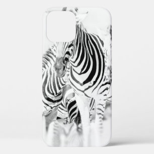 Funda Para iPhone 12 retrato de grupo de cebra monocromo, Nat sudafrica