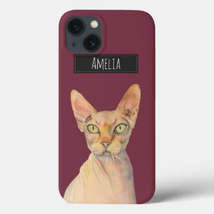 Funda Para iPhone 13 Retrato de la acuarela del gato de Sphynx con