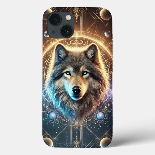 Funda De Case-Mate Para iPhone Retrato de Lobo Místico con Cósmico (Reverso)