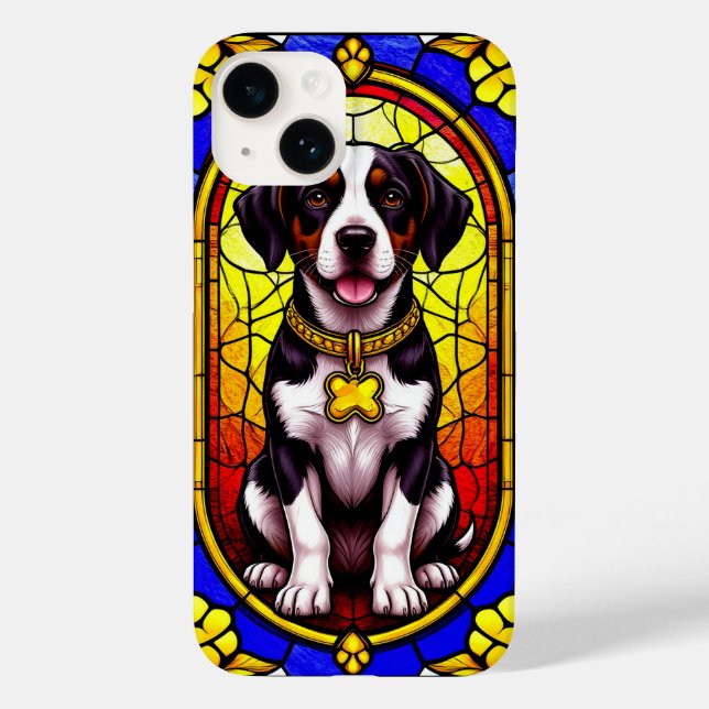 Funda De Case-Mate Para iPhone Retrato de perro en arte de vidrio manchado (Reverso )