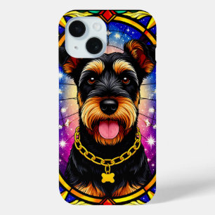 Funda Para iPhone 15 Retrato de perro en vidrio tintado vibrante