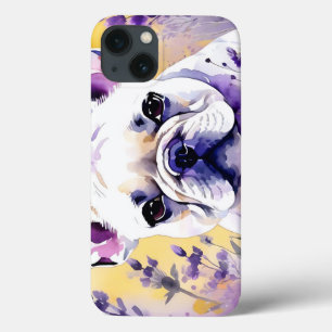 Funda Para iPhone 13 Retrato de perro francés con flores silvestres