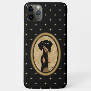 Funda Para iPhone 11 Pro Max Retrato de Personalizado Dachshund Oval Gold (negr