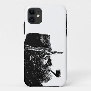 Funda Para iPhone 11 Retrato de puntos y líneas: Anciano sabio fumando 