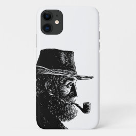 Funda Para iPhone 11 Retrato de puntos y líneas: Anciano sabio fumando