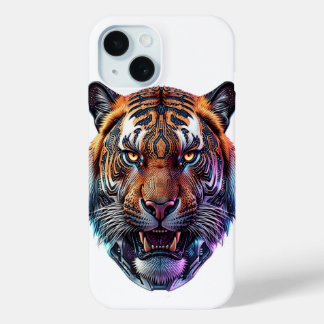 Funda Para iPhone 15 Retrato de Tigre Bio-Mecánico Cibernético