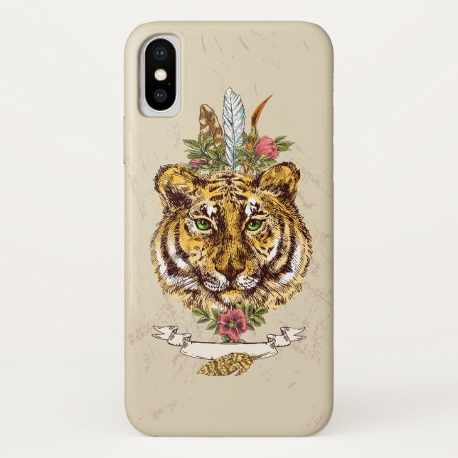 Funda De Case-Mate Para iPhone Retrato del estilo de Boho del tigre (Reverso)